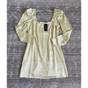 Danielle Bernstein Womens M Satin Dress Green Square Neck Long Sleeve NWT P1